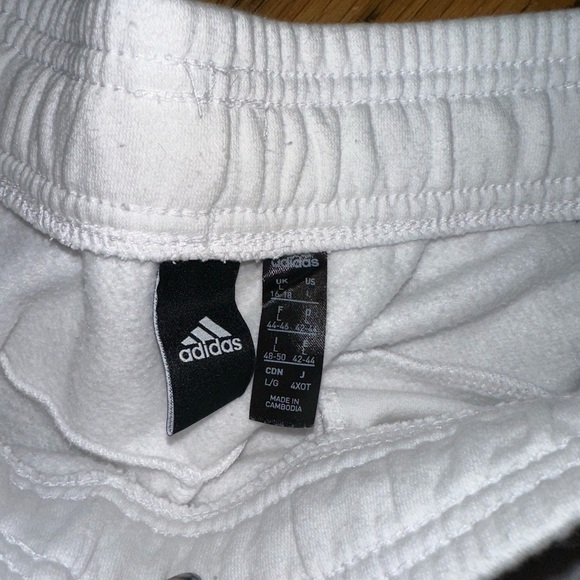 Adidas White Jogger Sweatpants Black 3-Stripe Logo Athletic Pants Women’s Large - Picture 2 of 4